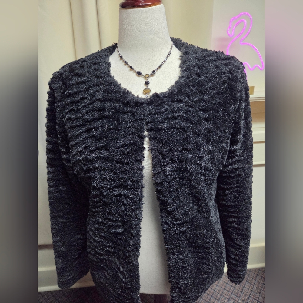 Style & Co. Faux Fur Black Jacket Size Medium